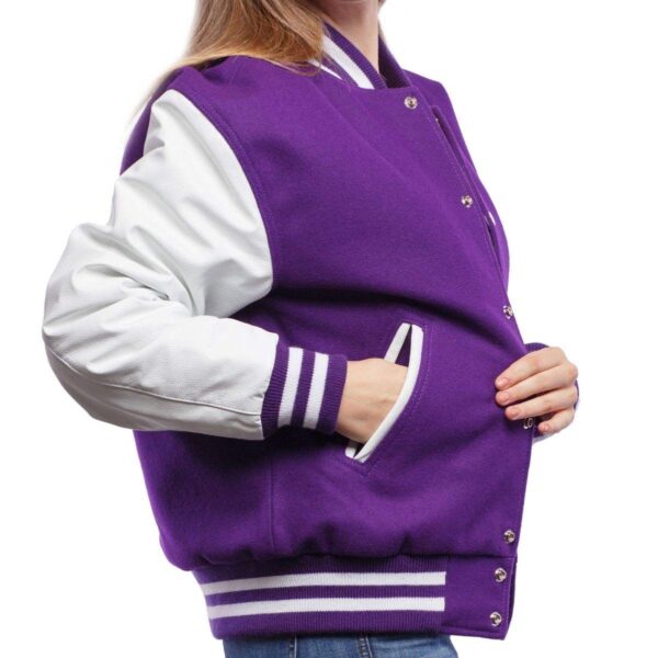 Women Varsity Jacket Leather Sleeves - Image 2