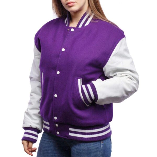 Women Varsity Jacket Leather Sleeves - Image 3